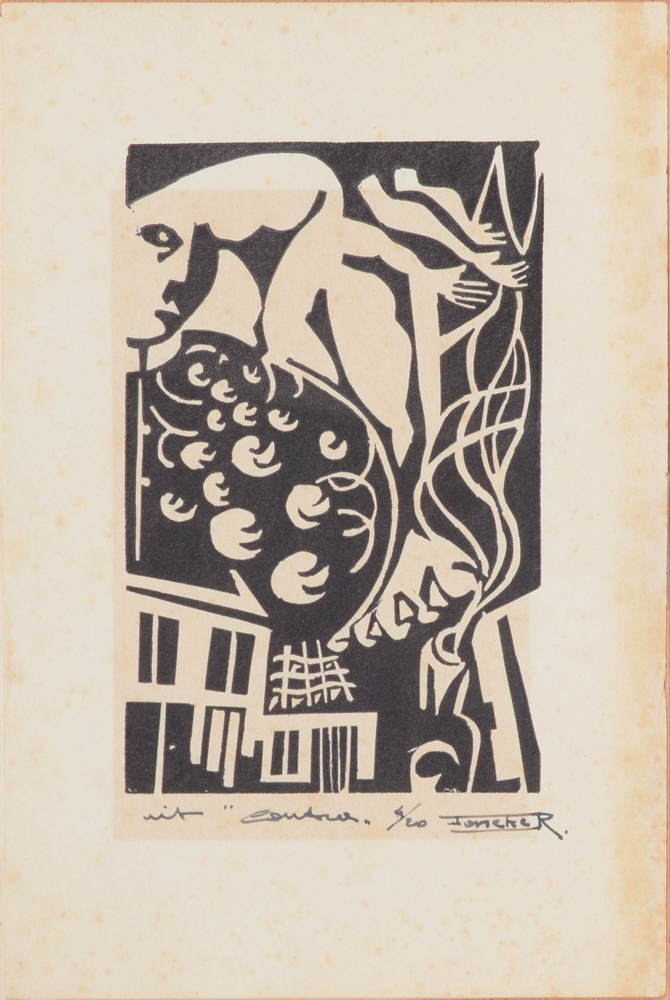 Richard Foncke 'Contra', linocut — One of the three linocuts by Foncke. Signed by the artist on the bottom right.
