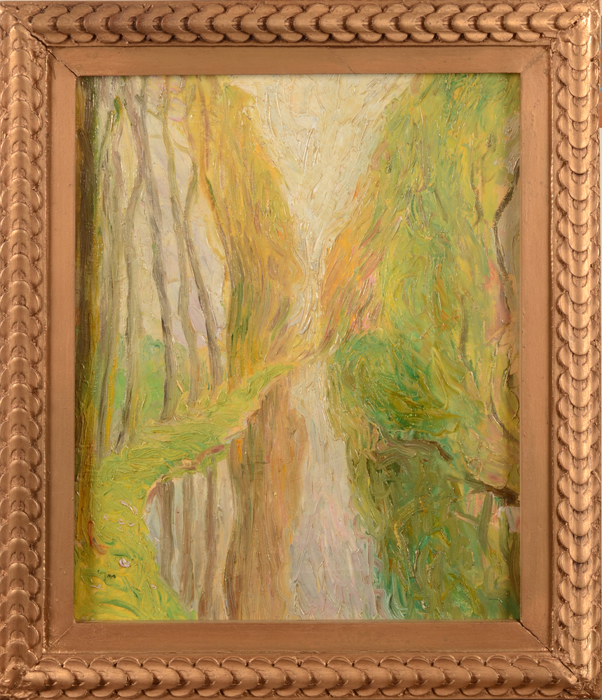 Robert Aerens — Vue d'une rivière près de Gand, oeuvre sous l'influence de Van Gogh, huile sur toile