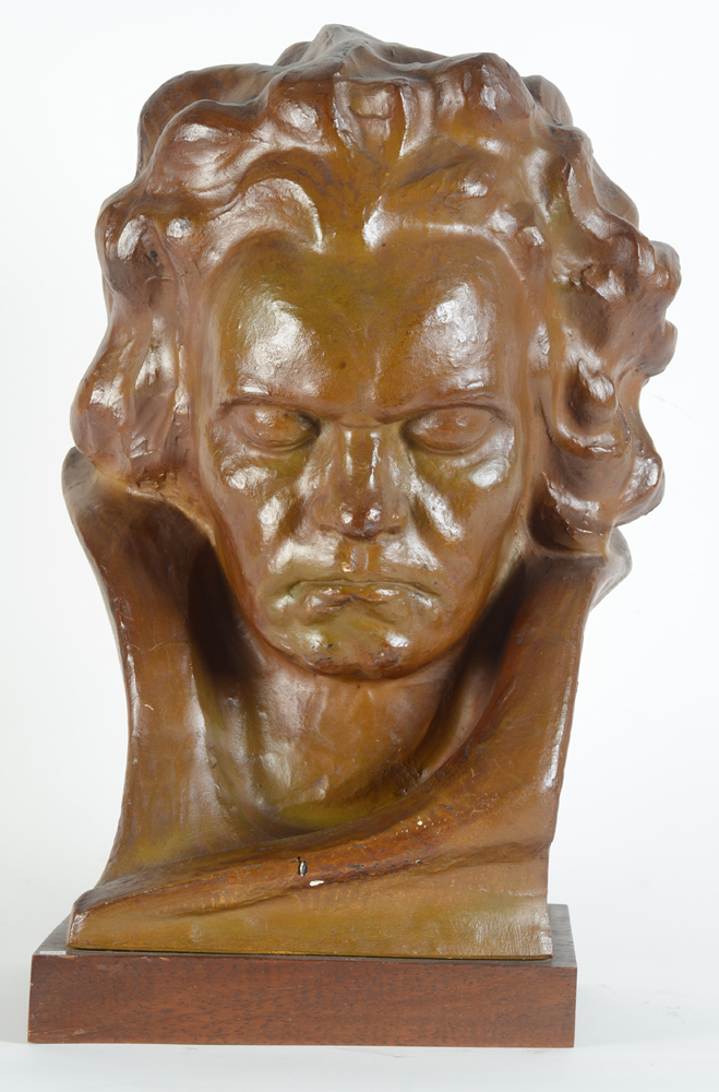 Jan Anteunis — An art deco portrait bust of Beethoven, in patinated plaster.&nbsp;