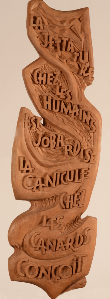 Willy Anthoons and Michel Seuphor — <p>Très rare poème-sculpture en taille directe en bois par Anthoons d'après le poème de Seuphor, 1964 (ancienne coll. Seuphor, Paris)</p>