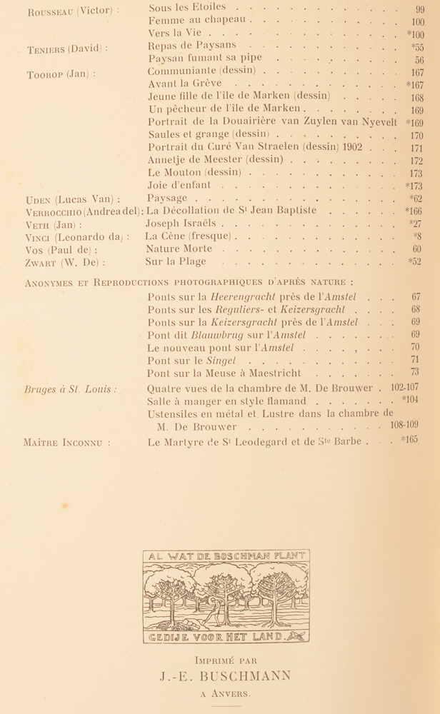 L'Art Flamand et Hollandais 1904 — Table of contents, last page