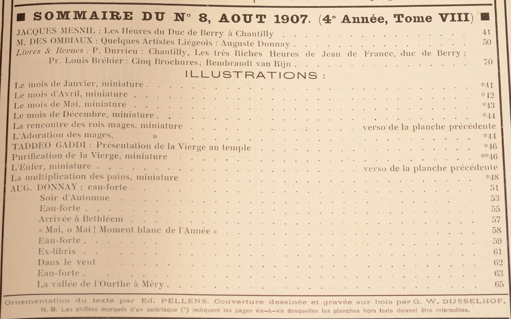 Art Flamand et Hollandais 1907 — Table of contents August