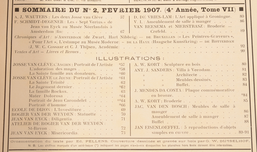 Art Flamand et Hollandais 1907 — Table of content Février