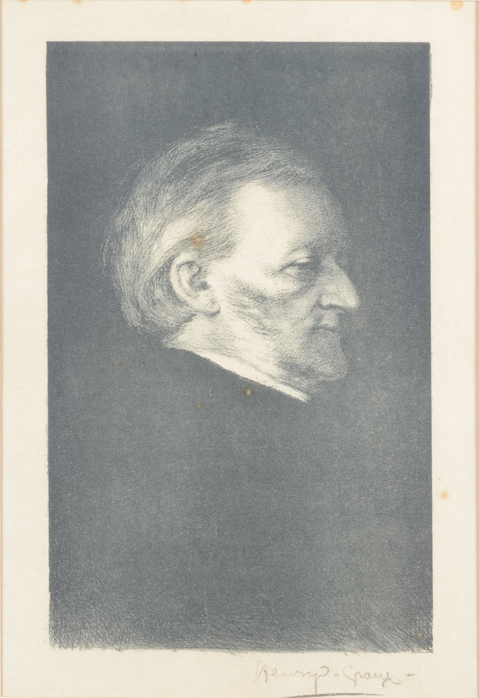 Henry de Groux — Lithographie originale, portrait en profil de Wagner