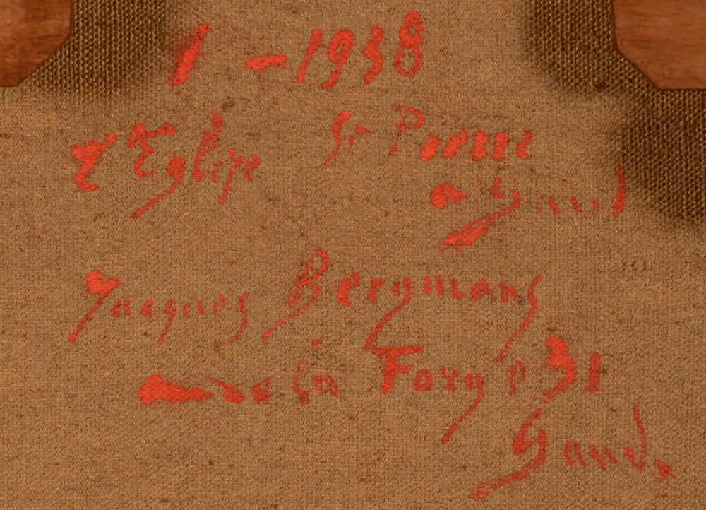 Jacques Bergmans — Detail of the inscriptions by the artist at the back of the canvas