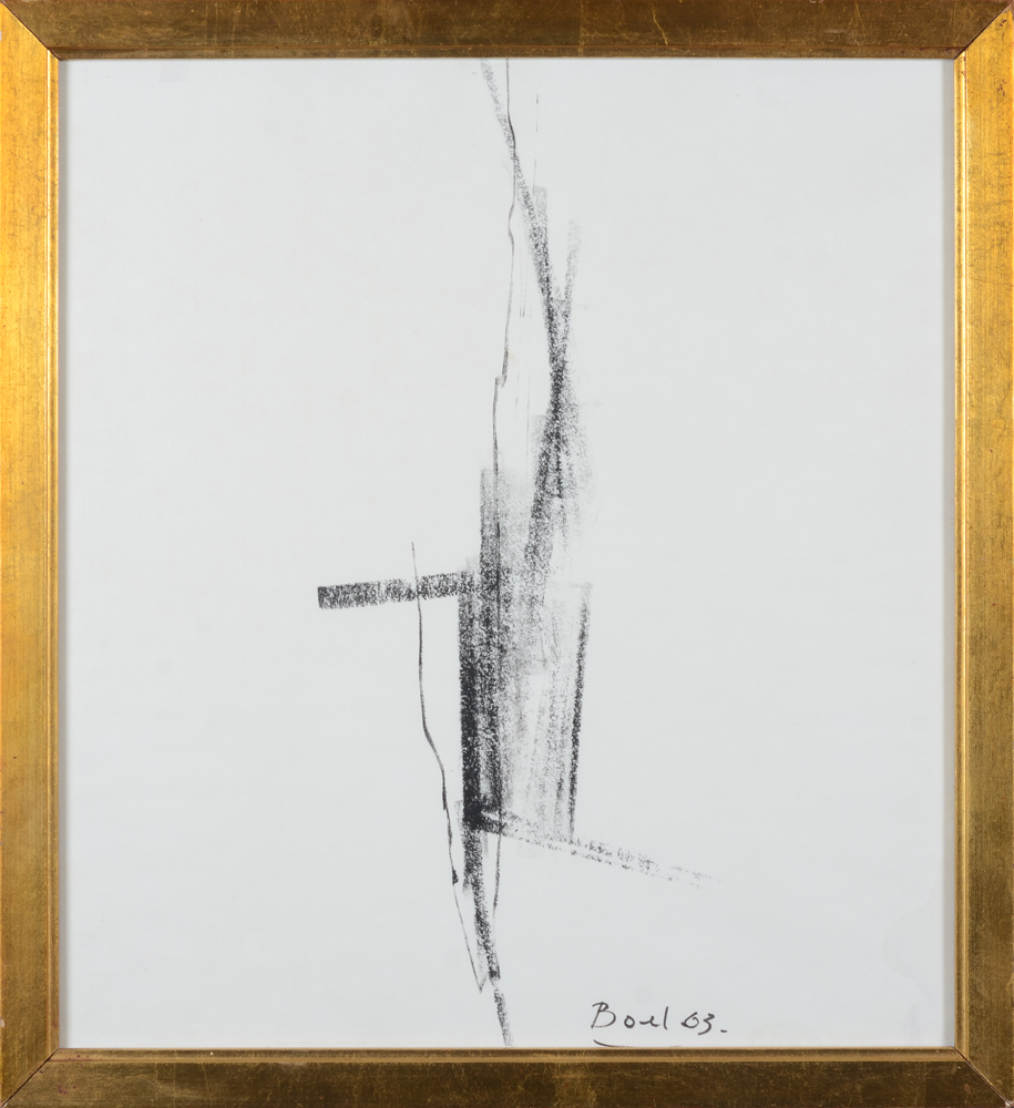 Maurice Boel — Dessin abstrait, fusain sur papier, signé et daté