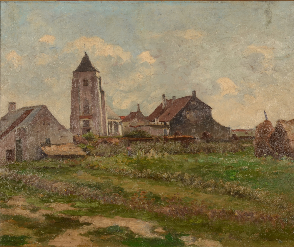 Theofiel Bogaert Village in Flanders — oil on canvas on wood