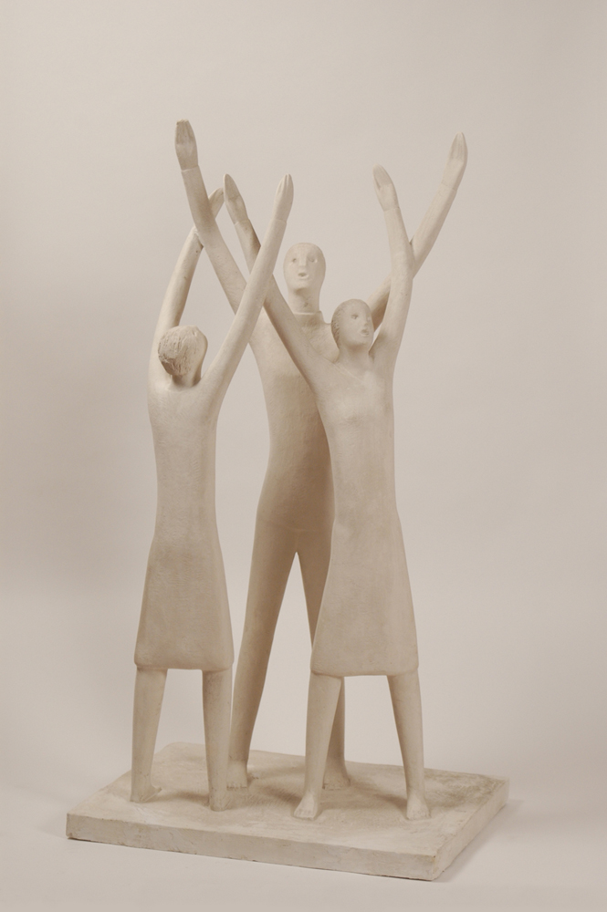 Roger Bracke — Drie juichende kinderen, originele maquette op 1/1 voor een Lokerse School