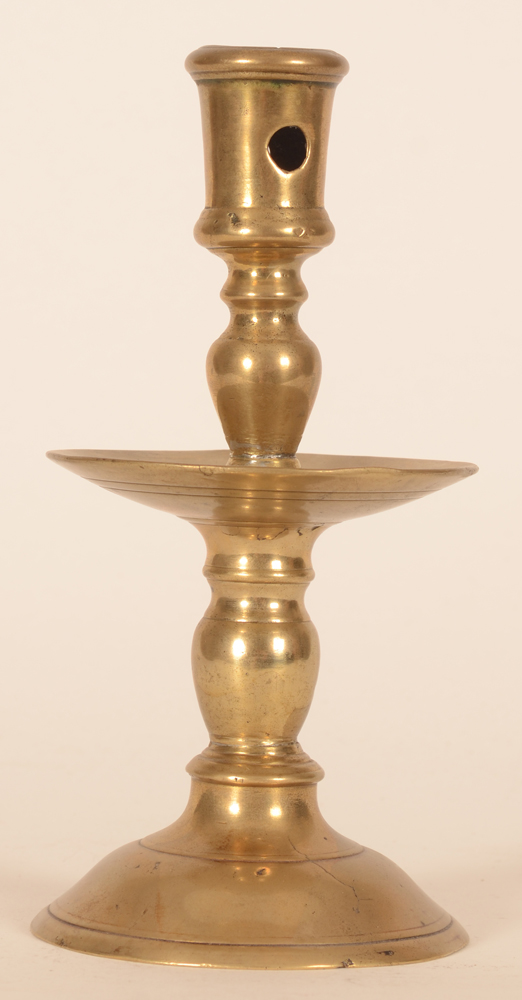 A brass Flemish renaissance candlestick — Alternate view from below