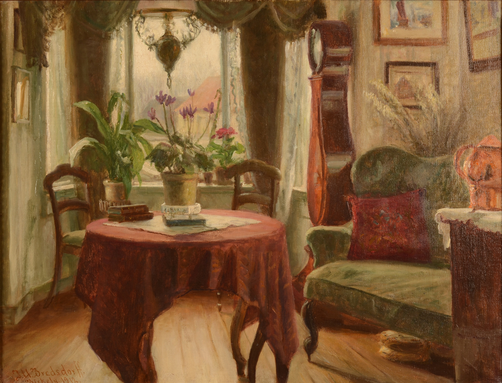 Johann Ulrik Bredsdorff — Un intérieur danois, 1912, huile sur toile signée