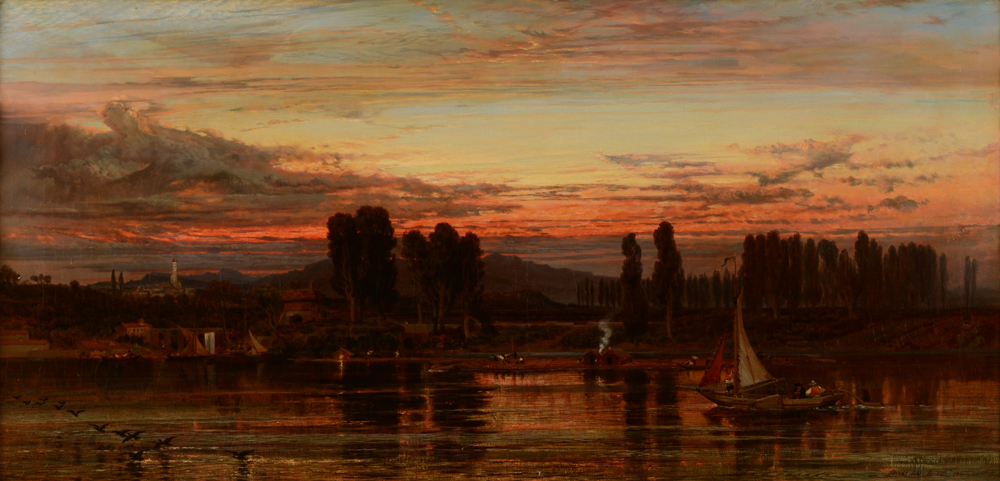 Frederick Lee Bridell — Très beau paysage dramatique du peintre anglais, huile sur toile signée et datée