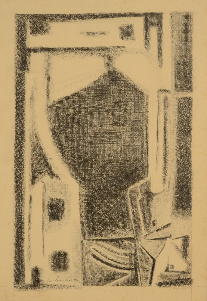 Jan Burssens — Een zeer zeldzame abstract-constructivistische tekening uit 1950.
