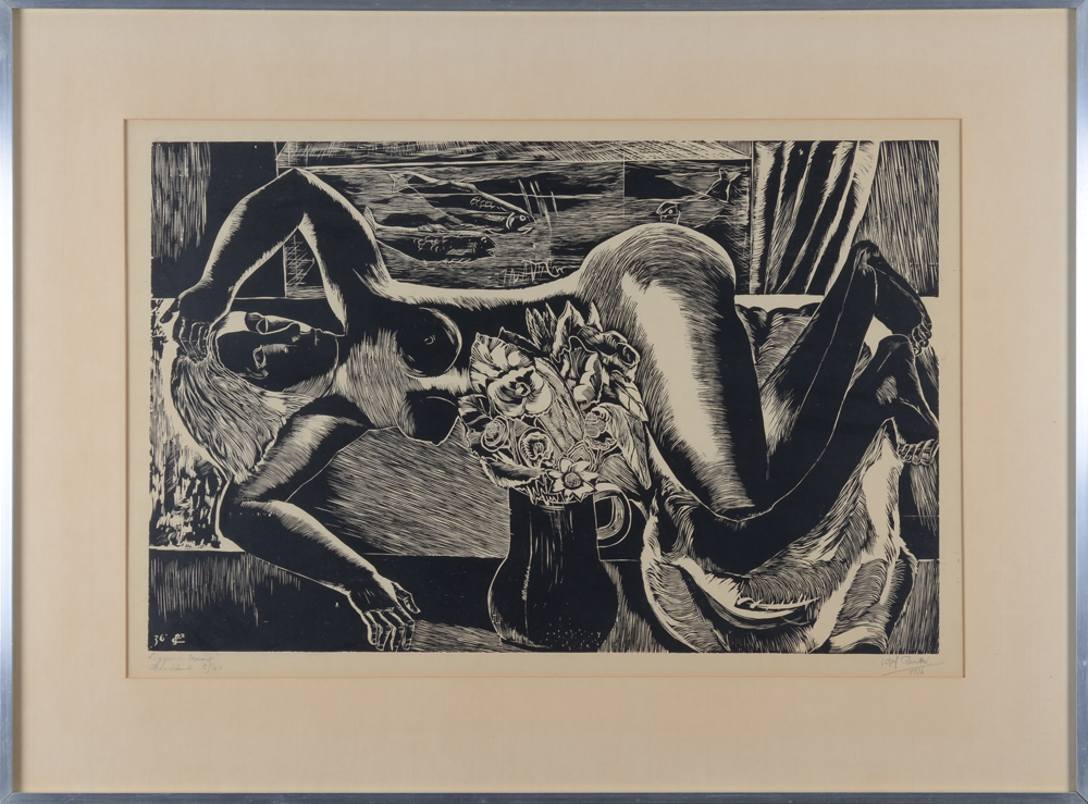 Jozef Cantré — The woodcut in a 1960-70's frame by Vyncke- van Eyck