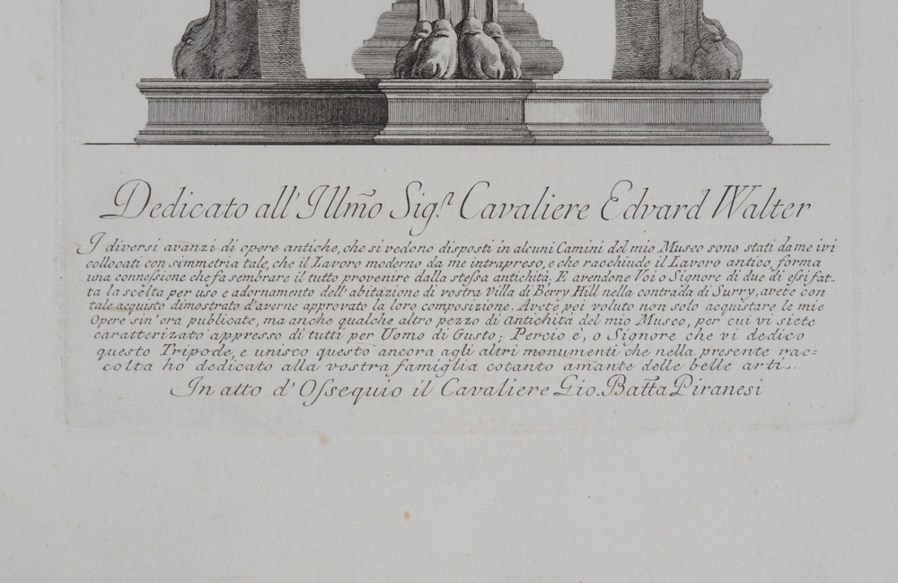 Giovanni Piranesi tripode antico di marmo — printed text at the bottom of the image