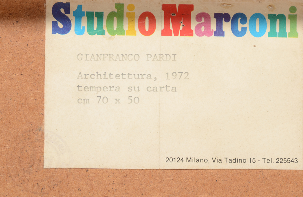 Giancarlo Pardi — detail of the Studio Marconi label at the back