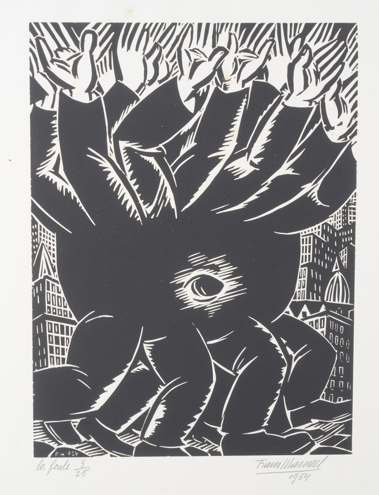 Frans Masereel — Gravure sur bois, "La Foule", signée, justifiée et datée