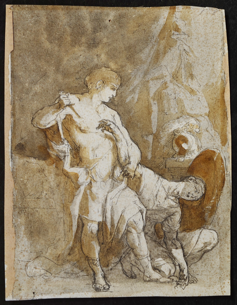 Ink and washed ink drawing of a mythological scene in classical style — Dessin de le style classique, probablement Flamand, 19e siècle