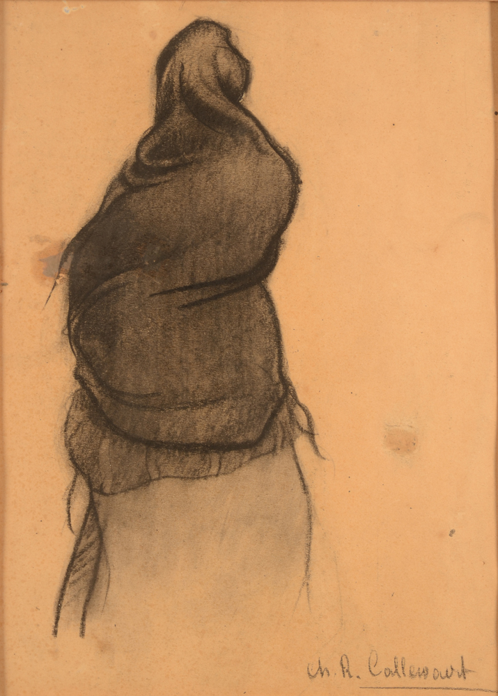 Charles-René Callewaert — Etude d'une femme avec écharpe, vue de derrière, signée