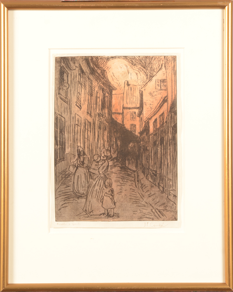 Jan-Frans Cantré Etching — Coloured etching with frame