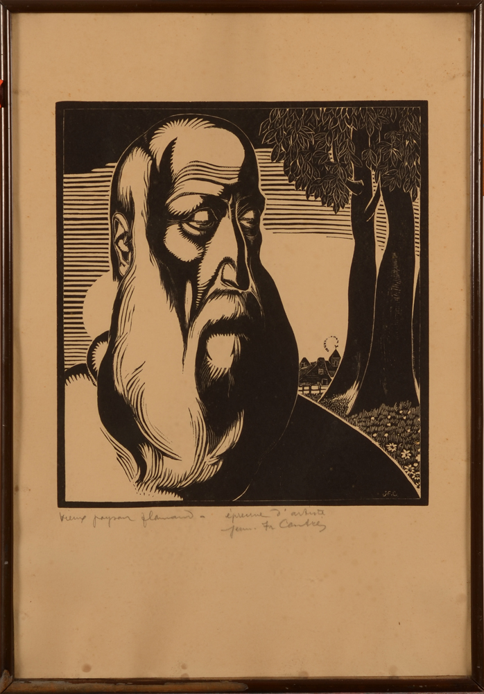 Jan-Frans Cantré — lino ou bois expressioniste de l'époque, signé par l'artiste