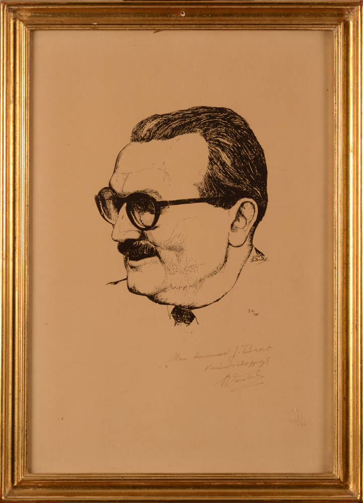 Jozef Cantré — Très rare portrait du ministre d'état Achiel Van Acker, sur 50 exemplaires seulement, dédicacé par Van Acker en encre