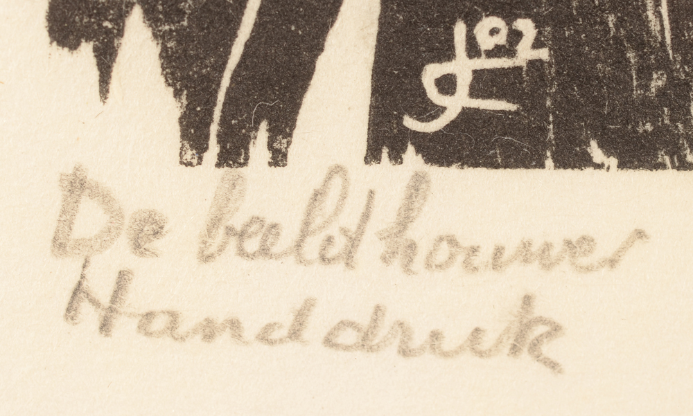 Jozef Cantre — Title of the work and mention 'Handdruk', in pencil by the artist bottom left