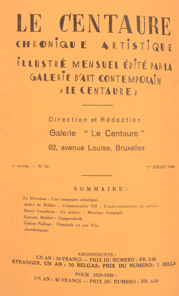 Le Centaure — Table of contents July 1929
