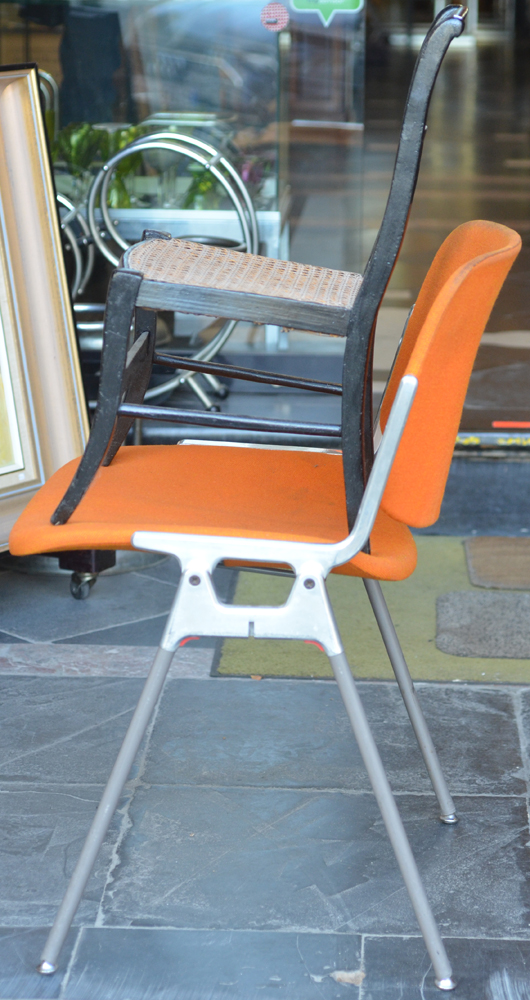 Children's chair in lacquered wood — A photograph showing the scale of the chair