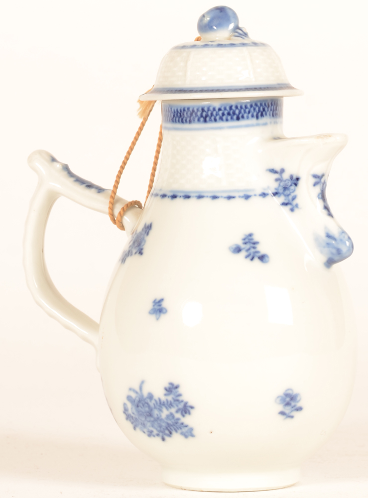 Small blue-white coffee pot china — Alternate view of the coffee pot