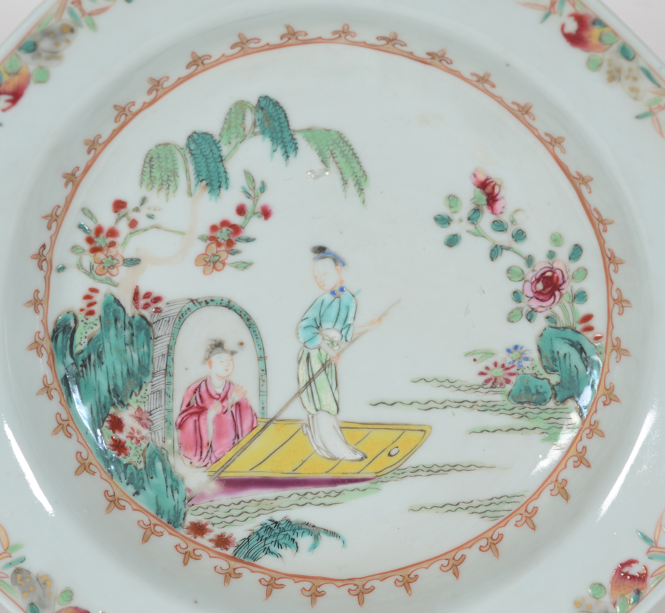 set of 4 Chinese porcelain octogonal plates — Detail of the central decoration