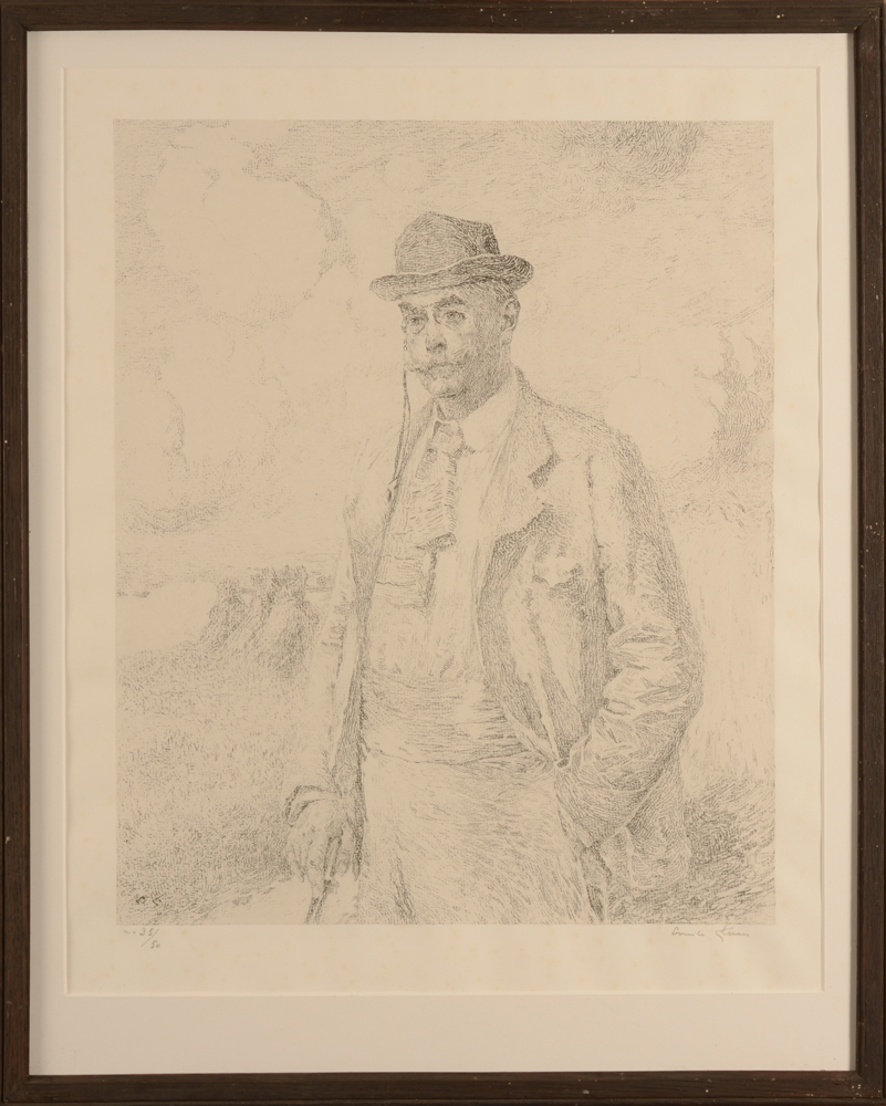 Emile Claus — rare lithographie, portrait de l'écrivain réaliste Camille Lemonnier, 1903