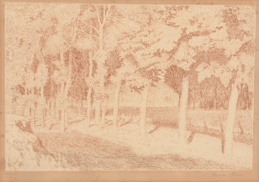 Emile Claus — Vue d'arbres près de Lys dans la region de Gand, lithographie, signée et justifiée