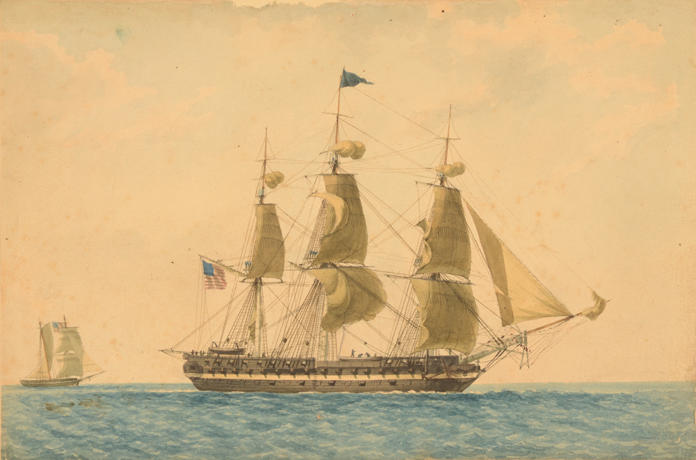 Johan Godefriedus Coblijn — Aquarelle d'un navire américain, ca. 1860