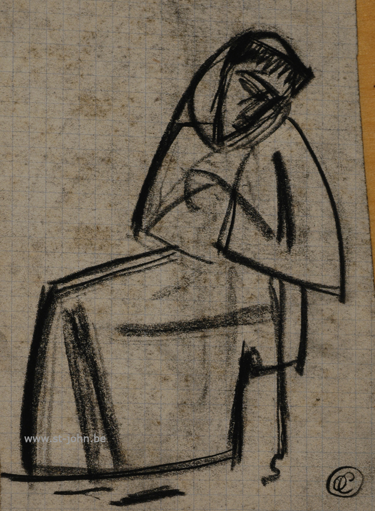 Oscar Colbrandt — <p>
	<strong>Oscar Colbrandt (1879-1959)</strong>, St-Francis of Assisi sitting, charcoal on paper, 15 x 9,5 cm, signed with the monogram.</p>