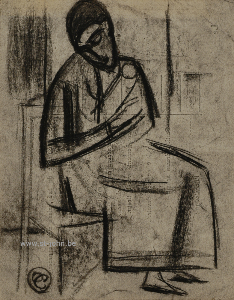 Oscar Colbrandt — <p>
	<strong>Oscar Colbrandt (1879-1959)</strong>, Sitting figure, charcoal on paper, 13,6 x 10,5 cm, signed with the monogram.</p>