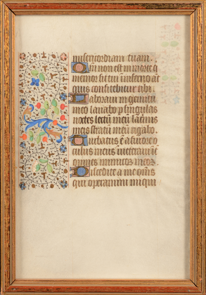 15th century leaf of a book of hours — The other side also visible
