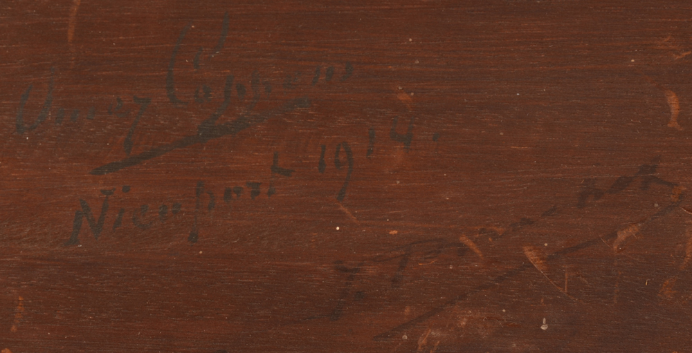 Omer Coppens — Signature of the artist, localisation and date at the back. A second unidentified signature (of a previous owner?) is also visible
