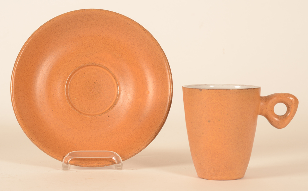 Cor Unum/Zweitse Landsheer set of 3 cups and saucers — Orange vintage ceramic cup and saucer