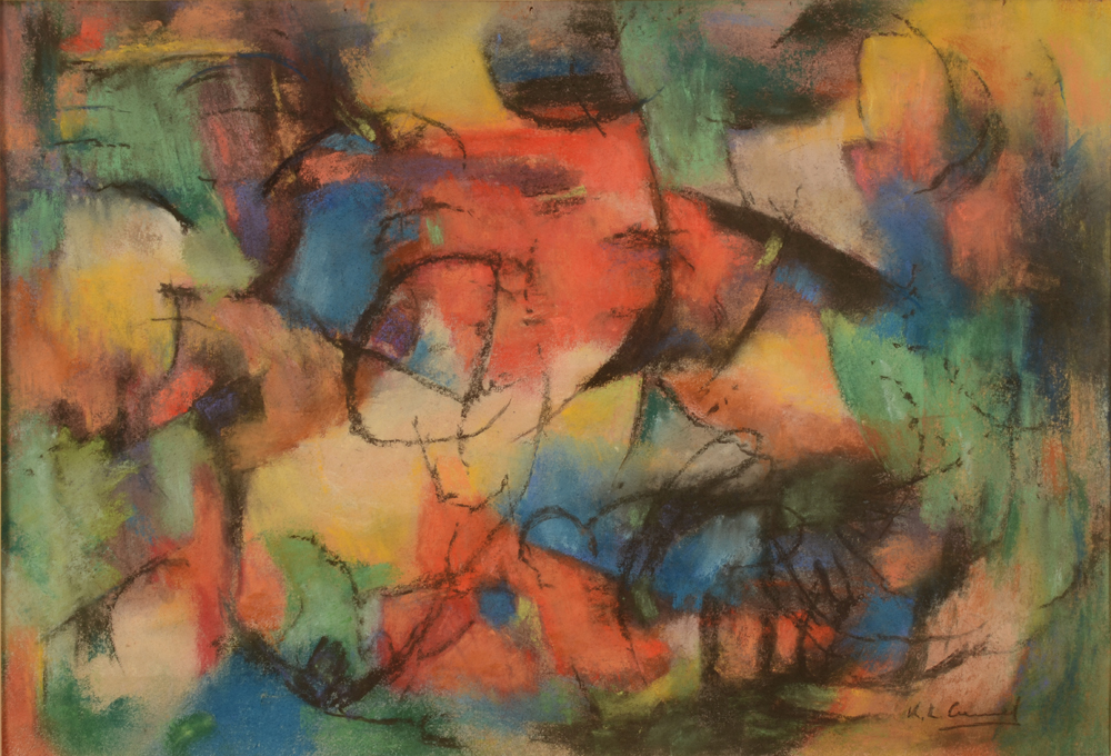 Karel Cornel — Pastel sur papier, composition abstraite, vers 1960