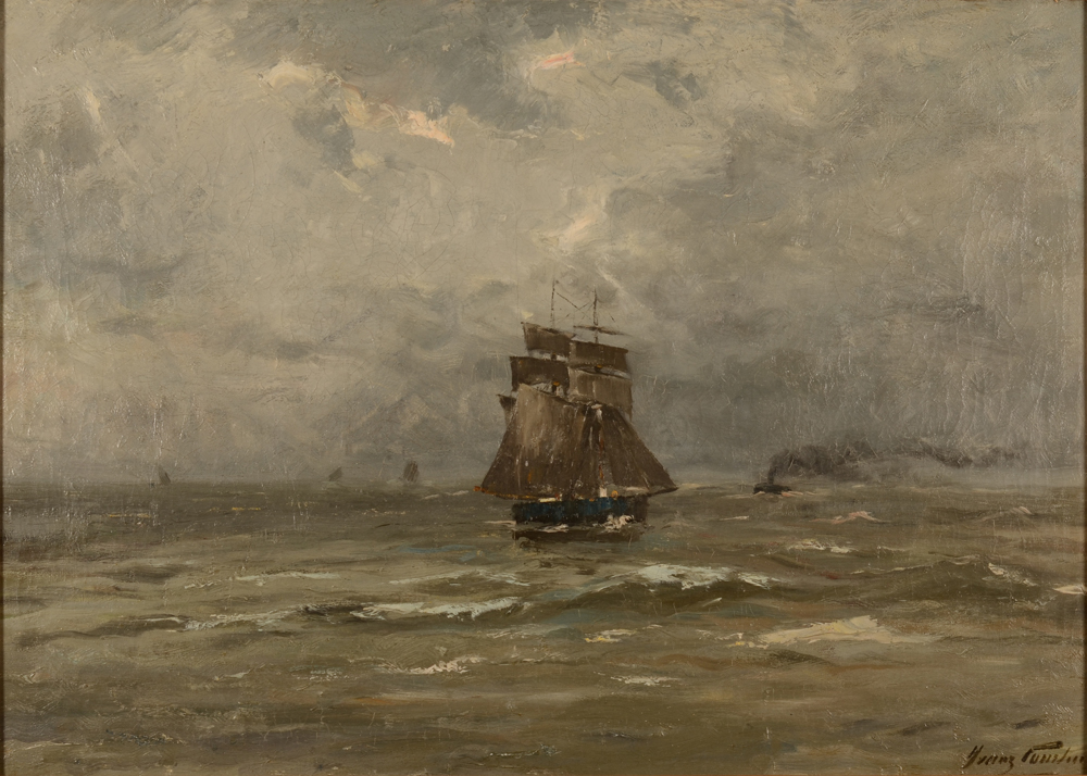 Franz Courtens — Bateau sur la Manche, huile sur toile signée