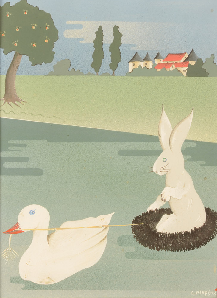 Emiel Octaaf Crispijn  — Le Lapin persuasif, gouache sur papier, 1942