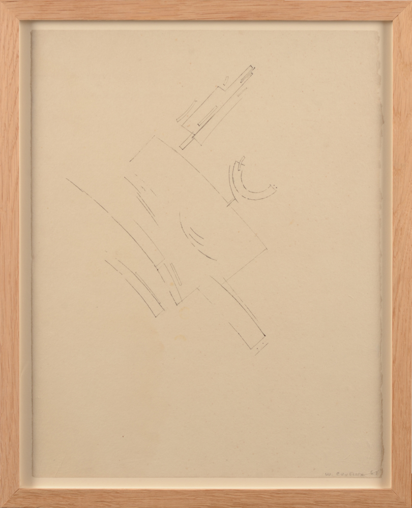 Werner Cuvelier — dessin en encre de chine abstrait de 1961, signe et date