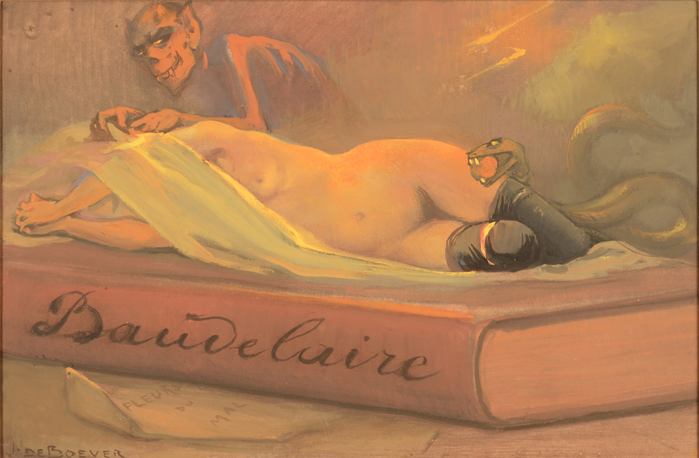 Jan Frans De Boever — Illustration pour 'Les Fleurs du Mal' de Baudelaire, gouache sur papier, signée<br>