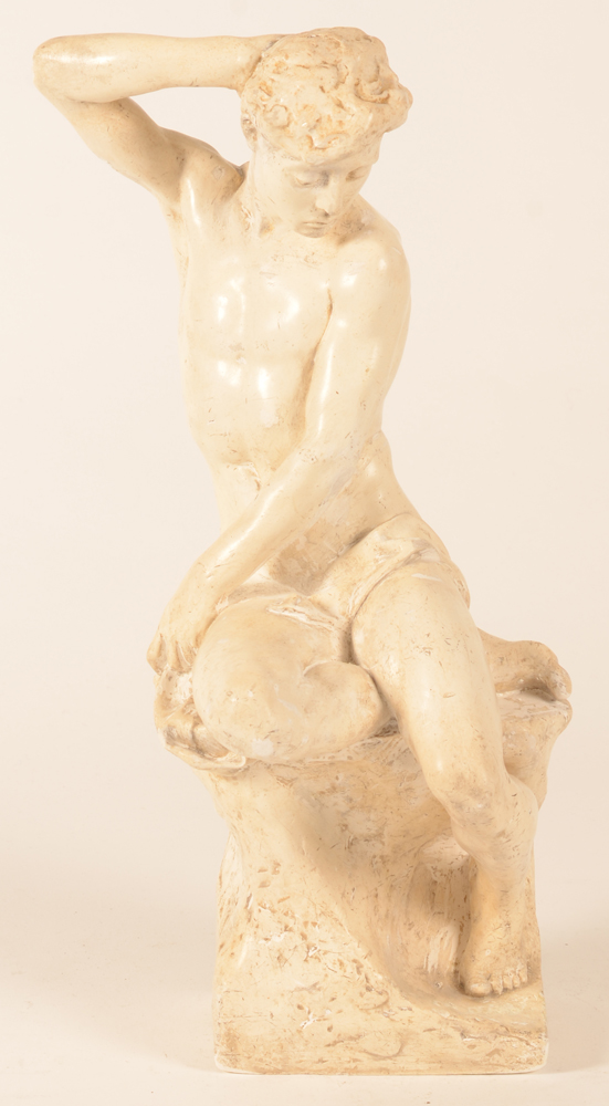 ?Charles De Brichy — Zittende jongeling in gips, een zeldzame voorstelling van deze jong gestorven beeldhouwer