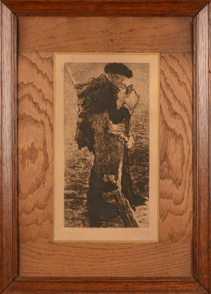 Jules De Bruycker — De straatveger, 1906, een van de vroegste etsen van De Bruycker in een originele lijst.
