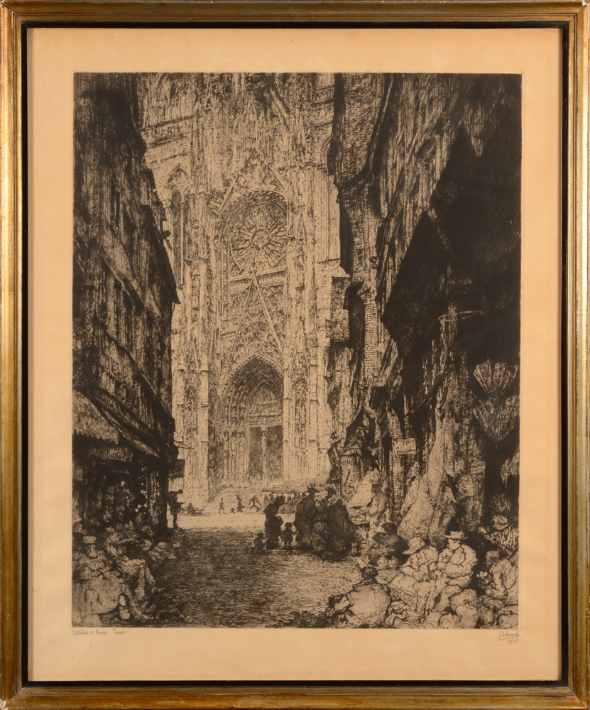 Jules De Bruycker — Grande eau-forte de la serie des cathedrales, 1930, signe et jusifie