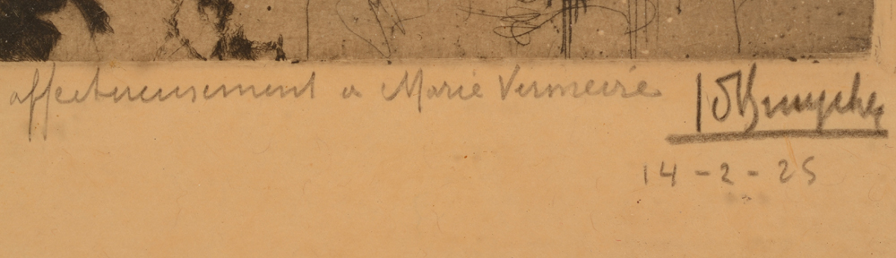 Jules De Bruycker — Signature of the artist in pencil, dedication and date 14th of February 1925 bottom right