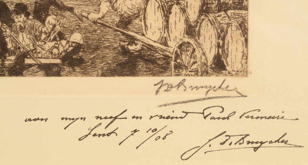 Jules De Bruycker — Signature of the artist in pencil, bottom right and dated dedication by the artist in Chinese ink