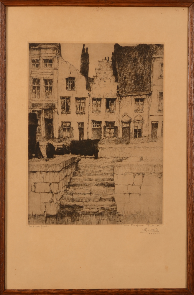 Jules De Bruycker  — Le quai de la Liève à Gand, eau-forte par De Bruycker en 1920