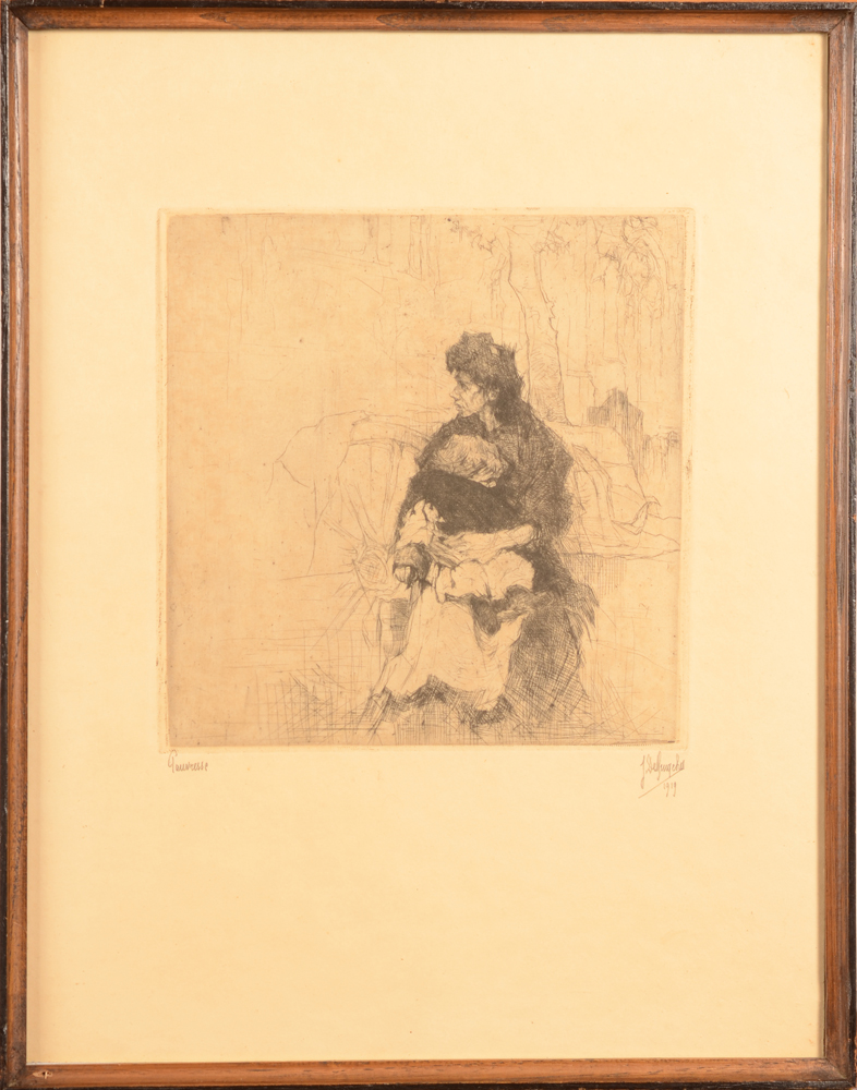 Jules De Bruycker Pauvresse — the etching in its frame